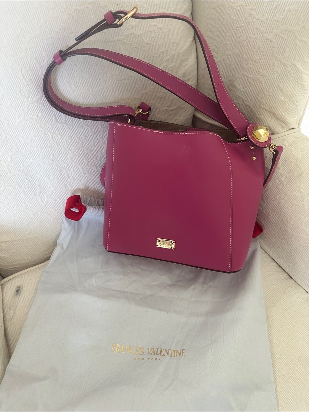 Frances Valentine Bright Pink Leather Shoulder Bag with Gold Hardware